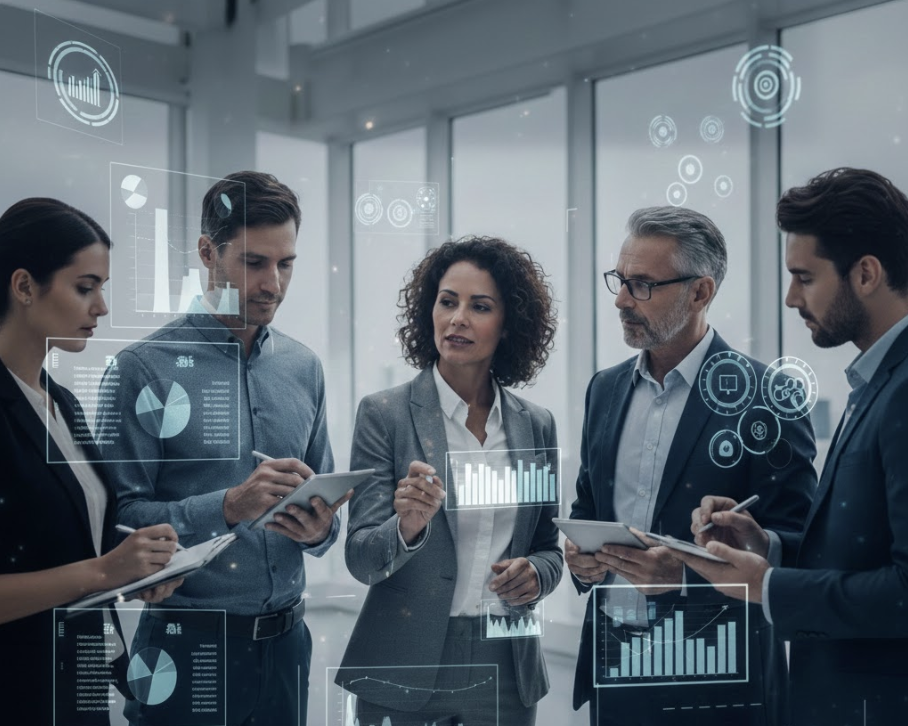 AI strategy team reviewing data and planning